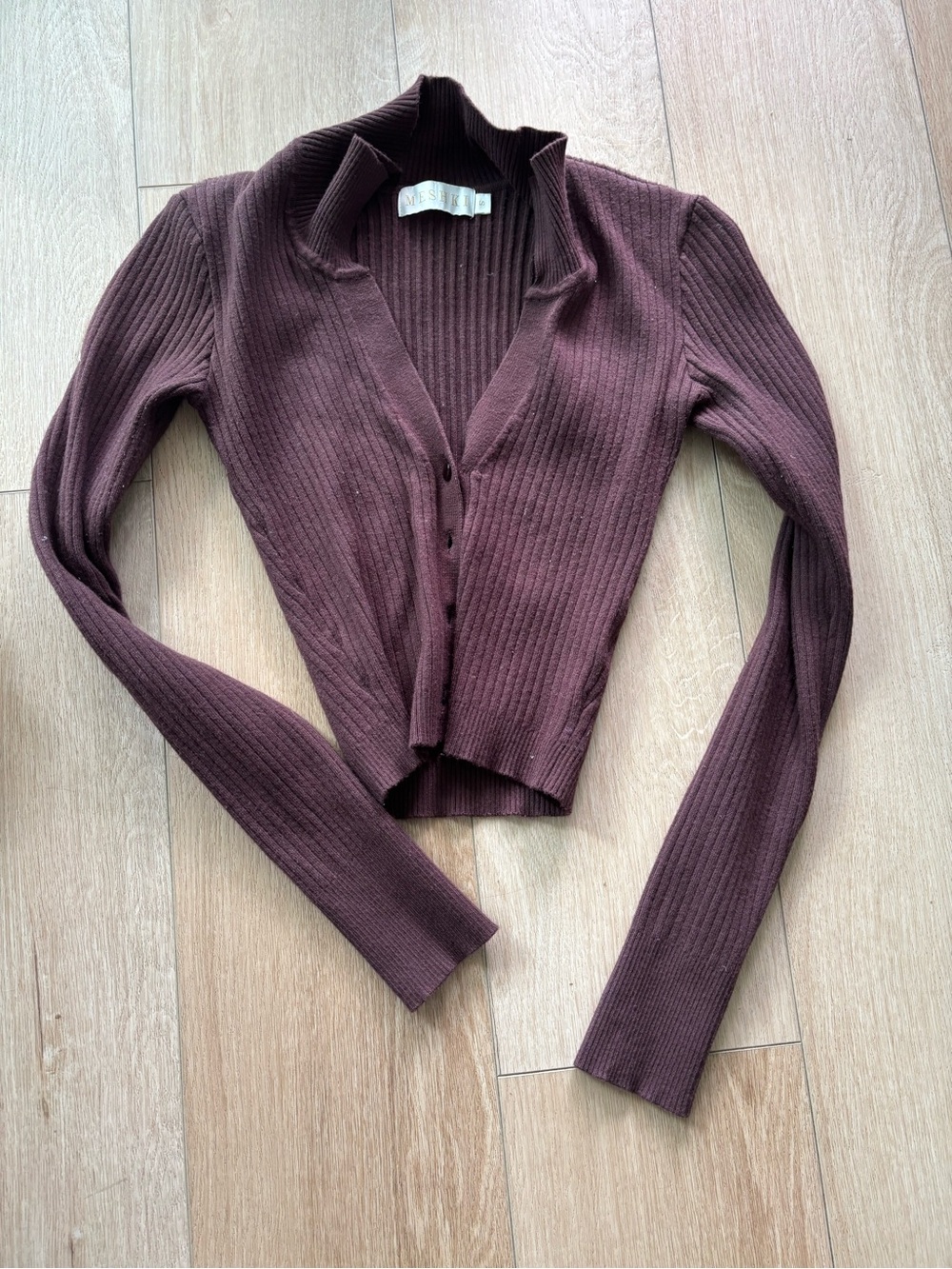 MESHKI brown ribbed long sleeve top - small